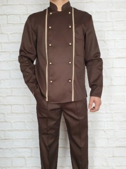Поварской костюм темно-коричневый с бежевой отделкой